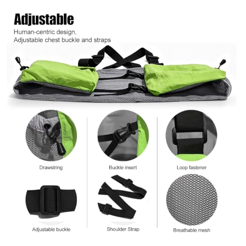 Lightweight Hiking Vest Bag, Multi‑Pocket Adjustable Running Chest Pack, Utility Outdoor Vest Pouch for Women, Men & Kids - color: Green