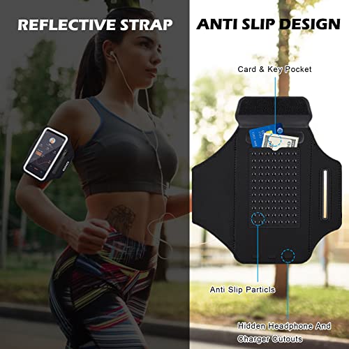 GUZACK Running Armband with Zipper Pouch, Running Phone Holder,Up to 6.9" - color: Black Zipper, size: L