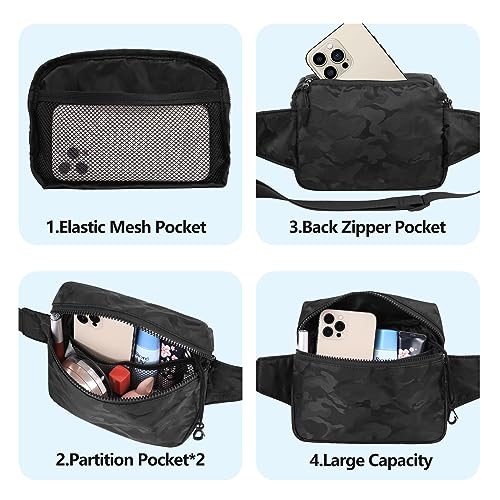 Fanny Pack Waist Belt Bag Fashion Fanny Women and Men Gift Waist Pack With Adjustable Strap For Travel Running 2L Camo Black - color: 2L Camo Black