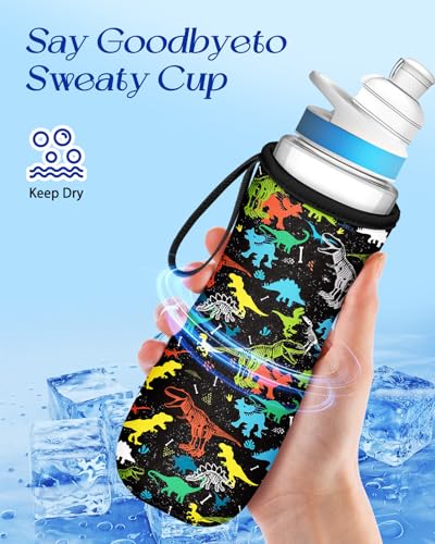 Water Bottle Sleeve for Cirkul 22 oz - Bottles Cover Holder Carrier Bag with Handle Strap - color: Black Dinosaur