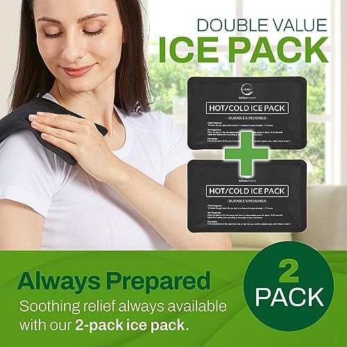 2 Pack Reusable Ice Packs for Injuries - Soft Ice Pack with Velvet Soft Fleece Fabric | Flexible Hot and Cold Gel Ice Pack Set- Cold Packs for Injuries, Knee, Back, Neck Pain - 10 x 6, Black - color: Black