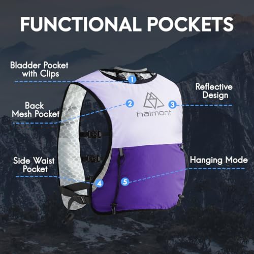 Haimont 5L Trail Running Hydration Vest with Soft Flasks - color: Purple, size: Medium
