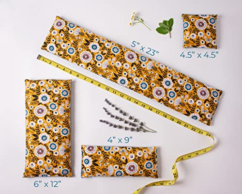 Microwave Heating Pad - Ice Pack - Contains Flax Seed and Dried Lavender - Can be Used Warm or Cold - 4 Sizes Available (5" x 23", Mustard Floral) - size: 5" x 23"