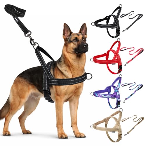 No Pull Dog Harness & 5FT Leash Set with Car Seatbelt Clip,Black,XL - color: Reflective-Black, size: XL:Belly Chest-30.6''-39.2''