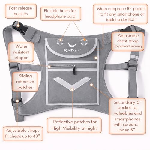 Runtasty Running Mini Backpack Vest for Men & Women, Reflective Phone Holder, Fits Any Phone & iPad Mini, Lightweight Gear - color: Light Gray