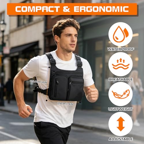 KINGSLONG Running Vest, Chest Bag for Men, Chest Pack, Hiking (C-Black) - color: C-Black