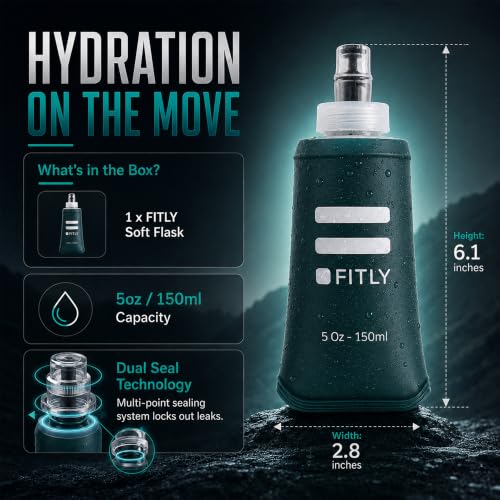 FITLY Soft Flask Running Water Bottle - Collapsible Hydration Flask - color: Petrol Blue, size: 5 Ounces
