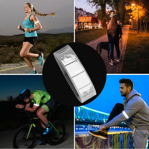 GORGECRAFT 6Pcs White Reflective Arm Bands for Night Walking Runners Reflector Wristbands Wrist Ankle Cycling Running Gear Bike Pant Leg Tape Strap Bicycle Pants Clips Armbands