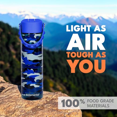 Elemental Splash 26oz Tritan Plastic Water Bottle with Straw & Pop-It Strap - color: Blue Camo, size: 26 Ounces