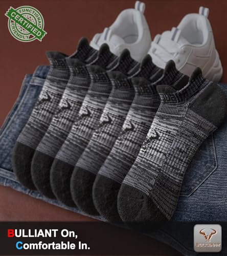 BULLIANT Men Cushioned Compression Nylon Ankle Running Socks No Show 6Pack - color: 6pairs-black8912, size: 6-9