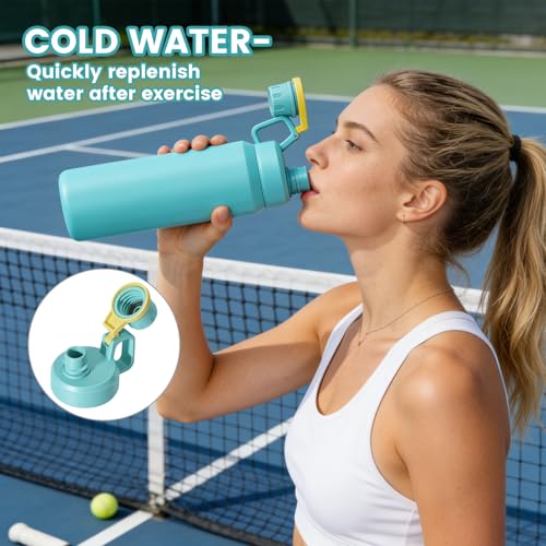 30oz Blue Insulated Water Bottle with Carry Handle for Gym & Commute - color: Blue