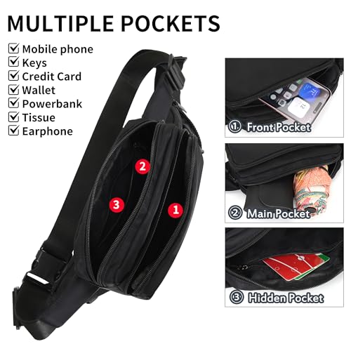 Fanny Pack Nylon Mini Belt Bag Everywhere Belt Bag for Women Water Repellent Waist Packs Crossbody Bags with Adjustable Strap - color: Black
