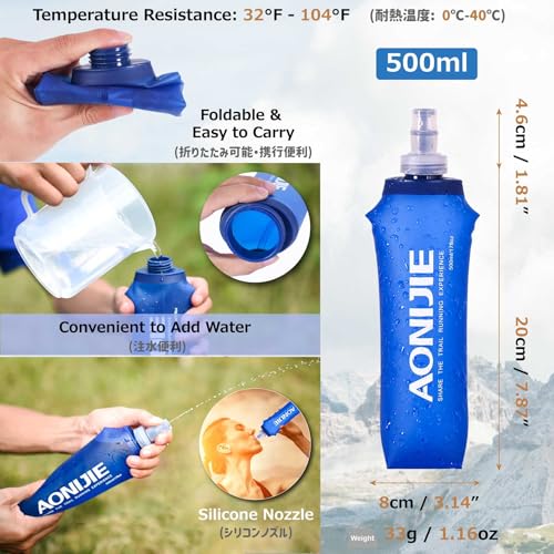 Azarxis Running Water Bottles Flask BPA Free Leakproof Hydration Vest Packs Waist Belt Replacement for Triathlon Marathon Hiking Cycling Climbing Runner - color: #6 Black (5L) - with a Soft Flask (500ml)