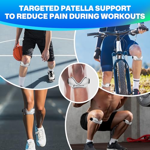 Healrecux Patellar Tendon Support Strap, Silicone Patella Knee Strap, Non-Slip Patella Stabilizer Knee Band for Jumpers Knee, Tendonitis, Basketball, Volleyball, Squats - White 2 Pack - color: White