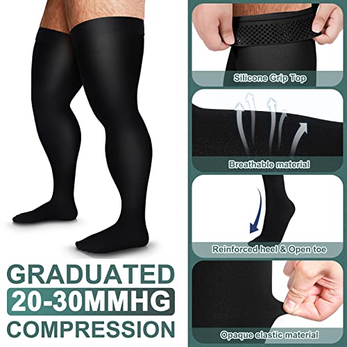 Zhanmai Thigh High Compression Socks for Men 20-30 Mmhg Compression Stockings Thigh High Socks Swelling - size: X-Large