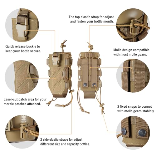 OneTigris MOLLE Water Bottle Pouch Holder, Adjustable 18-32 oz Holster - color: Brown