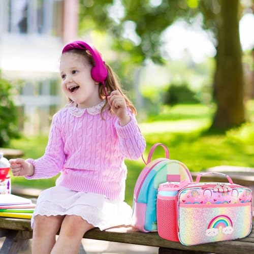 RHCPFOVR Kids Lunch Bag - Insulated Lunch Box for Boys Girls,Washable Lunch Bag and Reusable Toddler Leak-proof Lunchbox for School and Daycare - color: Pink-Rainbow
