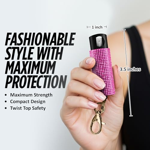 Guard Dog Security Bling It On Stun Gun and Pepper Spray for Self Defense, Fashionable Self-Defense Keychain Set for Women, Glow-in-the-Dark Actuator, 16-Ft Range, USB Rechargeable - color: Pink