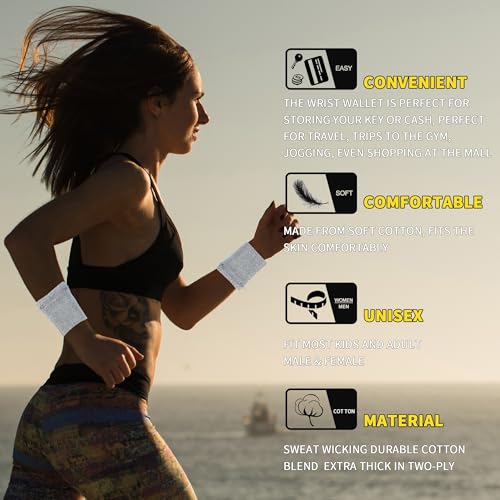 2 Pack Wrist Pouch for Men and Women, Wristband Pocket with Zipper for Running, Basketball, Tennis, Travel, Gym and Any Other Sports - color: Light Grey