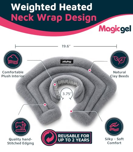 Magic Gel Neck Shoulder Heating Pad Microwavable for Pain Relief and Relaxation, Weighted Heated Neck Wrap Warmer with Moist Heat, Reusable Hot Compress, Soft Plush Microwave Heating Pad
