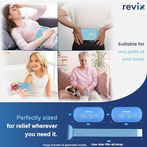 REVIX Ice Pack for Injuries Reusable, 2-Pack Hot & Cold Gel Wrap with Strap - color: Blue, size: Medium 10 x 5 Inch