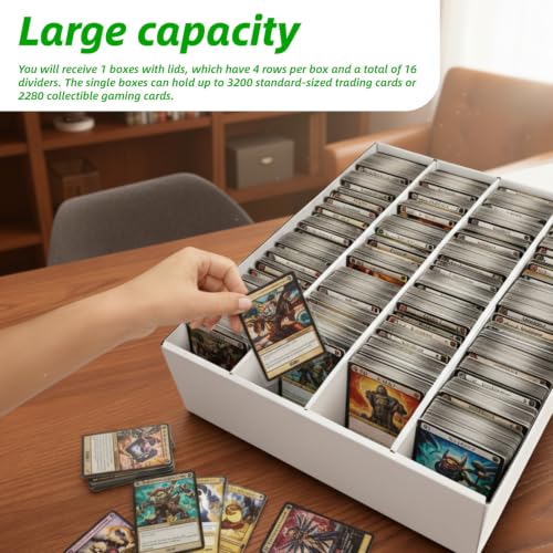 Calenzana 3200-Count Trading Cardboard Card Storage Boxes 1 Pack, 4 Row White Card Box with 16 Dividers, MTG, TCG Card Organizer - size: 4 Row-1 Pack