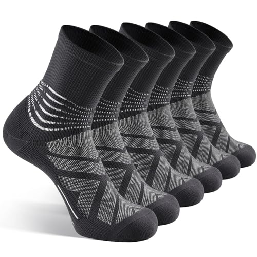 IRAMY Compression Ankle Support Crew Socks Men Women Wicking Plantar Fasciitis Relief Running Hiking Socks 3 Pairs - color: Dark Grey, size: Small