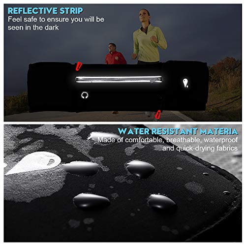 Simptech Running Belt Bag with Foldable Water Bottle Holder– No Bounce Hydration Waist Pack, Water Resistant Large Pocket Fanny Pack, Phone Holder for Men Women Running Hiking (Black)