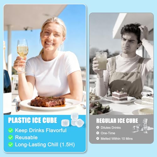 300 PCS Reusable Ice Cube for Drink, Refreezable Plastic ice Cubes Without Diluting BPA Free, Large Pack With Bag, Suitable for Whiskey Coffee Bars Ice Baths Camping, Instant Cooler Packs - color: White