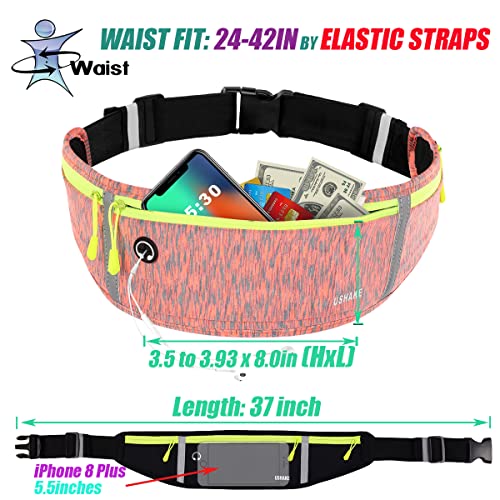 USHAKE Slim Running Belt, Bounce Free Fanny Pack Phone Holder - color: Orange