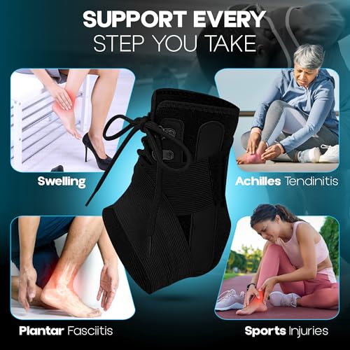 Ankle Brace lace up Stabilizers Adjustable Ankle Support for Sports Protect, Sprained Ankle, Ligament Damage, Injury Recovery - size: Large
