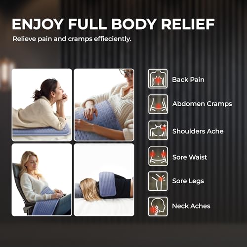 Heating Pad for Back, Shoulders and Neck, Blue, 23.6 x 11.8 in - color: Blue, size: 23.6 x 11.8 Inch