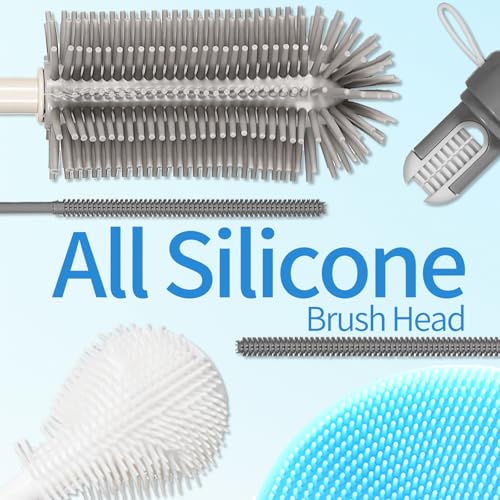 15.7" Silicone Bottle Brush Set - 6 Pack Water Bottle and Straw Cleaner Brush Long Handle for Hydro Flasks, Sports Bottles & Reusable Straw, Narrow Neck Containers, Tumblers, Glassware