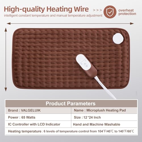 VALGELUIK Heating Pad for Back Pain Relief, 12"x24" Electric Heat Pad Gifts - color: Brown, size: 12 Inch x 24 Inch