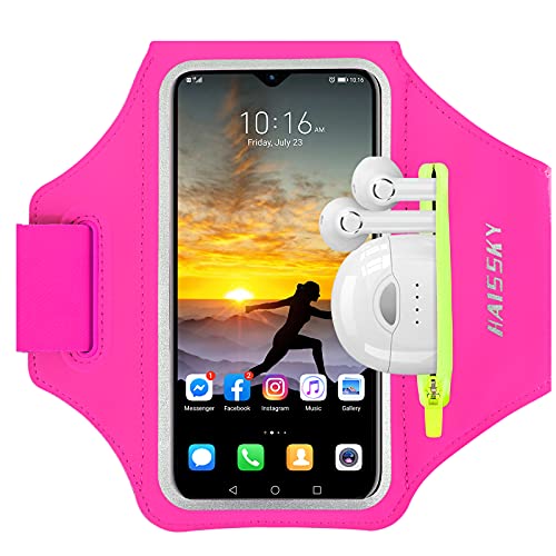 Running Armband with Earphone Pouch Fits Phones up to 6.9" - color: Rose (Up to 6.9''), size: Medium