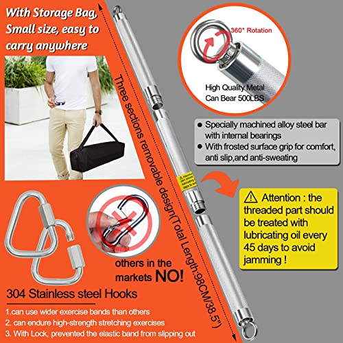 DASKING Resistance Band Bar Set for Home Gym, 500LB Total Resistance with Longer Bar & 4 Stackable Bands, Detachable for Full Body Workouts, Door Anchor, Exercise Guide - style: 98CM/38.5" Length