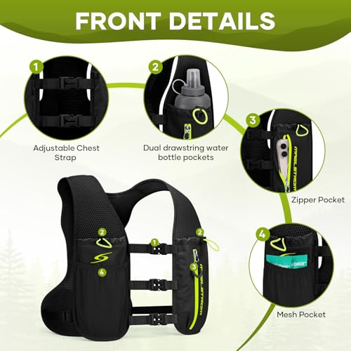 Maelstrom Running Vest, Lightweight Hydration Pack with 500ml Soft Flask - color: Black