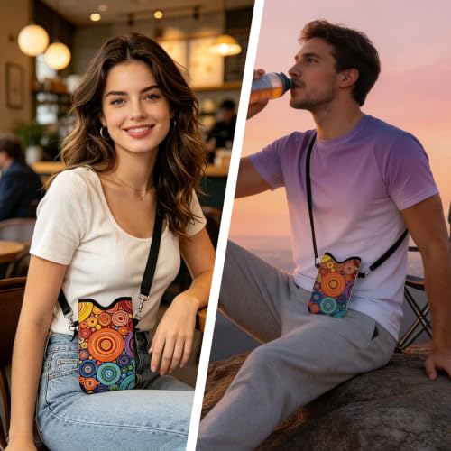GLOBLELAND Pattern Cell Phone Sleeve Pouch Case Bag with Crossbody Strap Neck Lanyard for Women Men - color: Artistic Circle