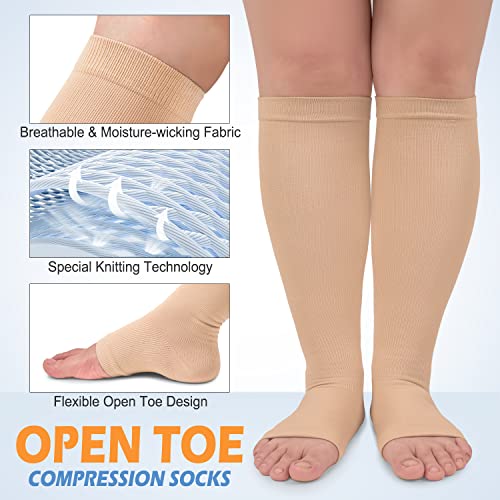 CTHH Toeless Compression Socks for Women & Men Open Toe Knee High Stocking - color: Beige, size: Small-Medium