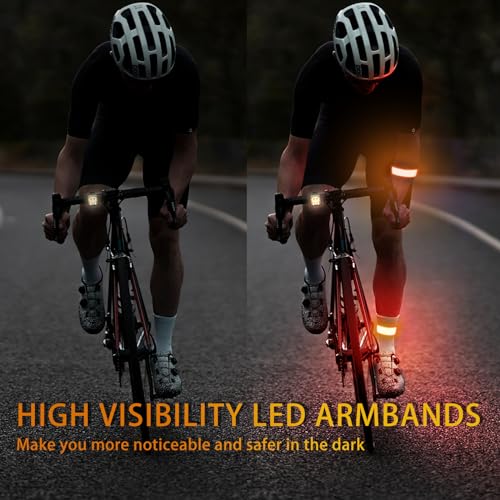 2 Pack LED Armband - Rechargeable Running Lights with Reflective Gear, High Visibility LED Wristband Lights - color: orange