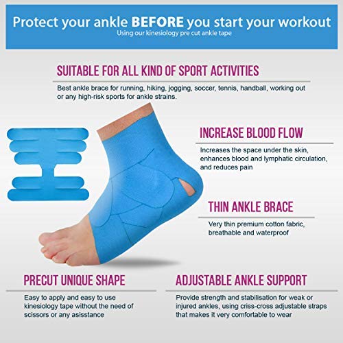 M7 Sport Kinesiology Ankle Tape for Ankle Sprain and Injury Recovery, Kt Tape for Ankle, Pain Relief Therapeutic Tape, Plantar Fasciitis, Waterproof, Eases Swelling (Beige, 4-Pack) - color: Beige