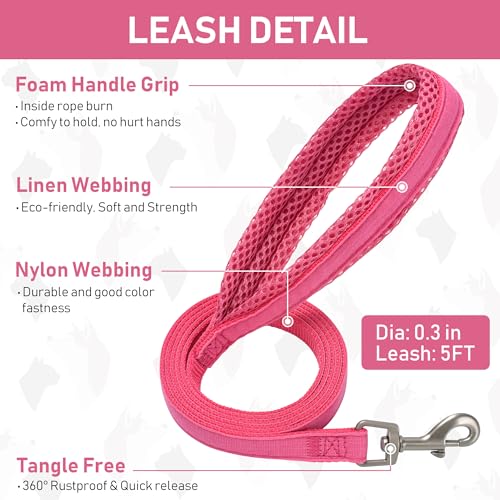 GAMUDA Small Pet Harness Collar and Leash Set, Step in No Chock No Pull Linen Fabric Soft Mesh Dog Vest Harnesses Reflective for Dogs Puppy Cats Kitten Rabbit (Pink, S) - color: Pink, size: Small