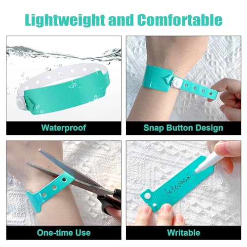 100pcs Vinyl Wristbands, Disposable Waterproof Wristbands (Water Green) - color: Watergreen