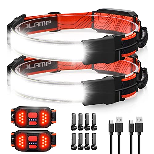 LED Headlamp, USB Rechargeable Hard Hat Light, 230° Broadbeam Headlight - color: Black-Red 2PC