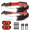 LED Headlamp, USB Rechargeable Hard Hat Light, 230° Broadbeam Headlight - color: Black-Red 2PC
