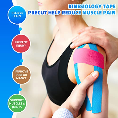 K Tape 12 Roll Pack Athletic Tape - Waterproof Precut Kinesiology Tape (10" Strips) for Knees Shoulders Ankles Elbows, Latex Free Breathable kinesiotape for Sports & Recovery (Mixed Colors)