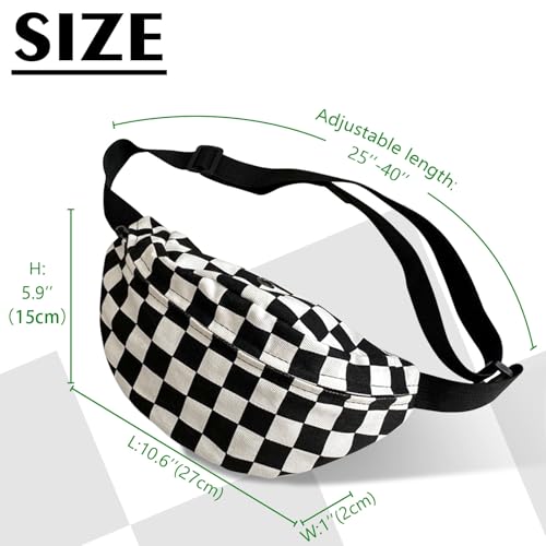 Fanny Pack For Women and Men Waist Bag Fashion Waist Packs Adjustable Belt Bag Canvas Crossbody Fanny Bag for Running Hiking Sports Exercise Travel - color: Black White