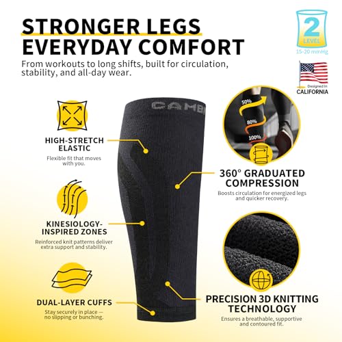 CAMBIVO Calf Compression Sleeve 3 Pairs Footless Compression Socks Running - color: Black, size: Small-Medium