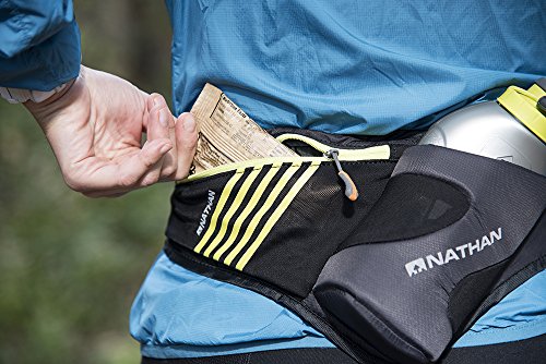 Nathan Peak Running Hydration Waist Pack Belt w/ Speed Draw Flask Water Bottle, 18oz/535 ml Push/Pull Race Cap, Expandable Zippered Stretch Pocket - color: Black