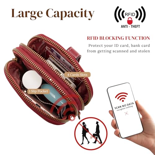 S-ZONE Small Crossbody Bags for Women Trendy RFID Blocking Cell Phone Purse - color: Red